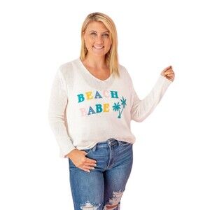 NEW Simply Southern Womens Size L / XL Everyday Beach Babe Ivory Summer Sweater